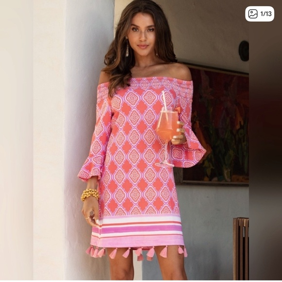 Cabana Life Dresses & Skirts - NWT Cabana Life Pink-Orange Smocked Off Shoulder Mini Dress Sizes XS, S, M & XL